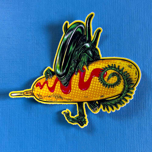 Corndog Alien with Ketchup Sticker
